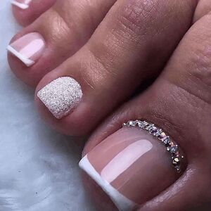 French Manicure Diamond Press On Toenails